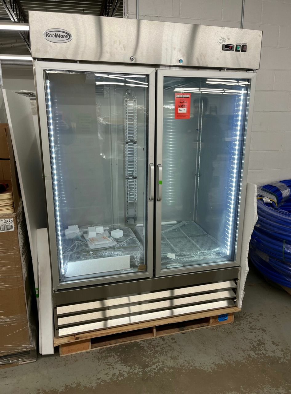 Commercial glass door freezer pallets with Koolmore 54 inch two-door 47 cu ft